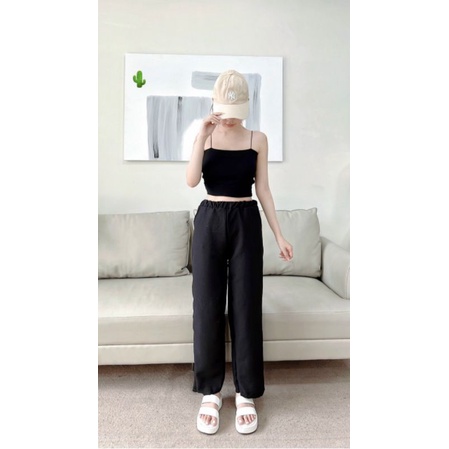 Quần ống rộng vải xốp thoải mái PC