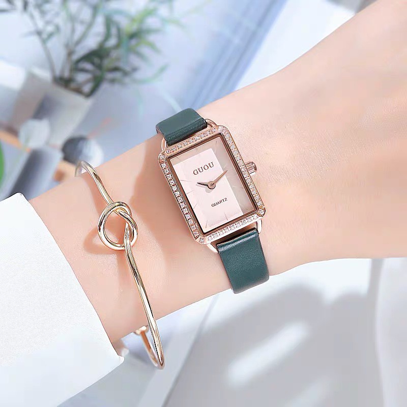 Đồng hồ nữ GU 6635 viền đính đá dây da mềm mại cực xinh