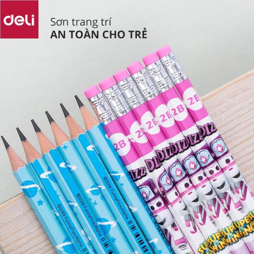 Bút chì học sinh 2B Deli - họa tiết xinh xắn Superwings Pop, chuyên dùng thi cử [Deli]