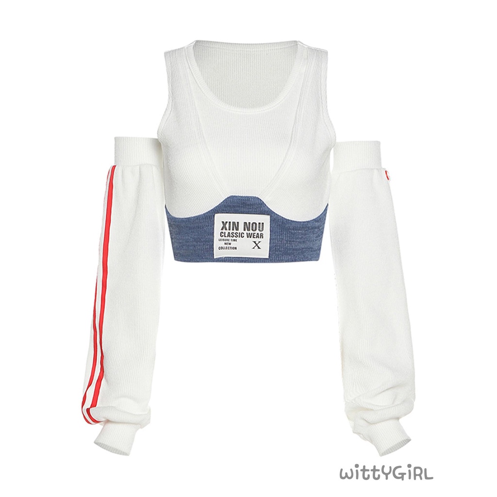 Áo croptop dệt kim sát nách cổ xẻ tà kẻ sọc gợi cảm dành cho nữ