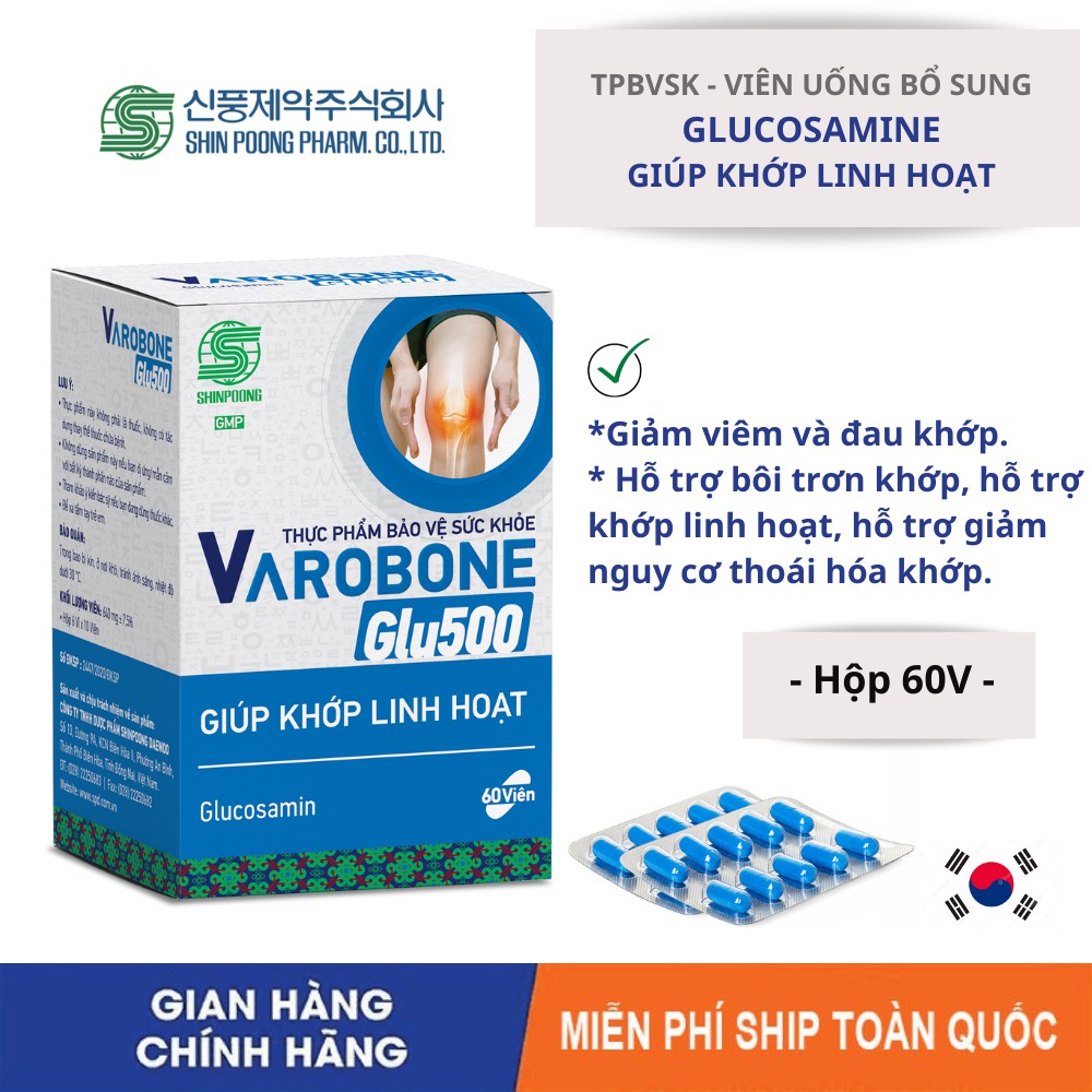 Viên Uống SHINPOONG VAROBONE GLU500 Bổ Sung Glucosamin Giúp Khớp Linh Hoạt - Hộp 60 Viên.