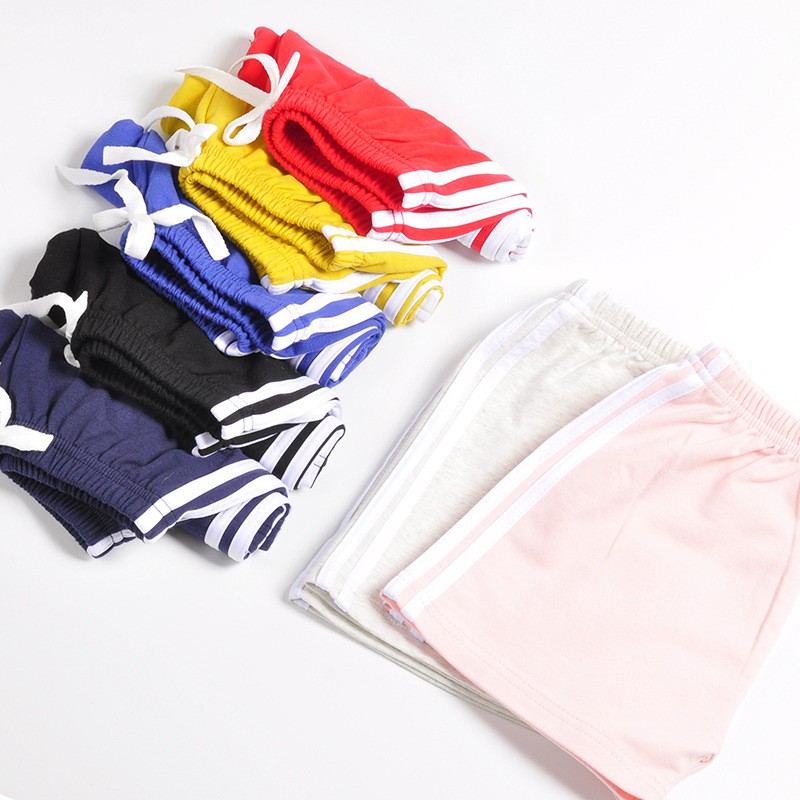 3-10Y Kids Boys Girls Solid Color Striped Shorts Summer Baby Causal Sport Style Cotton Shorts