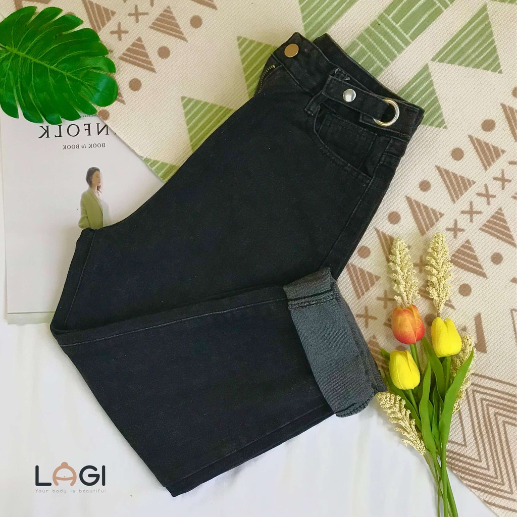 Quần jeans cạp cao baggy có nút khuy bấm dễ điều chỉnh eo  BIGSIZE từ 45KG đến 75KG - LAGI BÉO