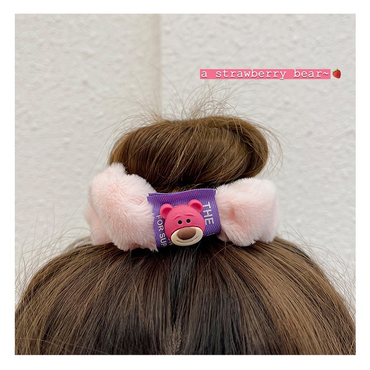 Dây Buộc Tóc Cao Su Co Giãn Bọc Vải Lông Hình Gấu Dâu Tây Dễ Thương Thời Trang Thu Đông Dành Cho Bạn Nữ