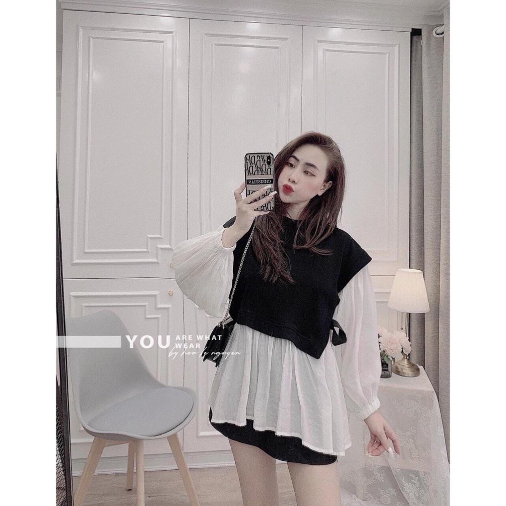 Áo babydoll đen phối tơ 💖FREESHIP💖 Áo buộc nơ eo dáng tiểu thư cực xinh AD01 | BigBuy360 - bigbuy360.vn