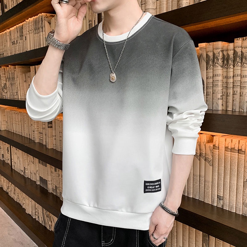 Áo Nỉ Nam Dài Tay Cổ Tròn Màu Gradient Thời Trang