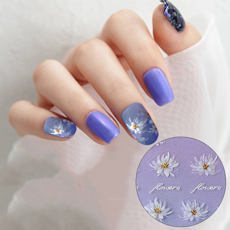 Nhãn Dán Trang Trí Móng Tay Tự Dính Họa Tiết Hoa 5D Thanh Lịch DIY