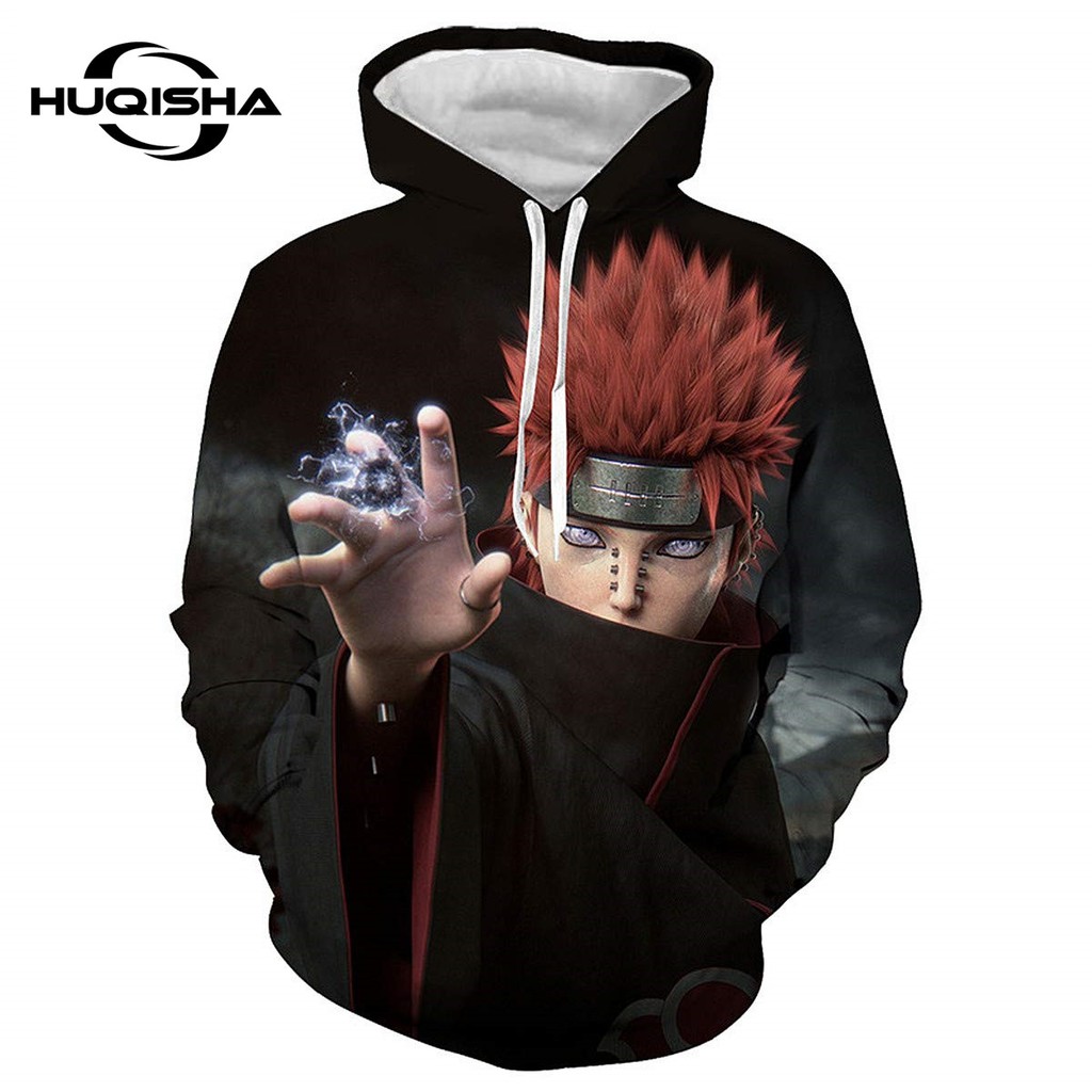 Áo hoodie HUQISHA cổ dây rút in họa tiết Naruto Akatsuki anime thời trang mới dành cho nam