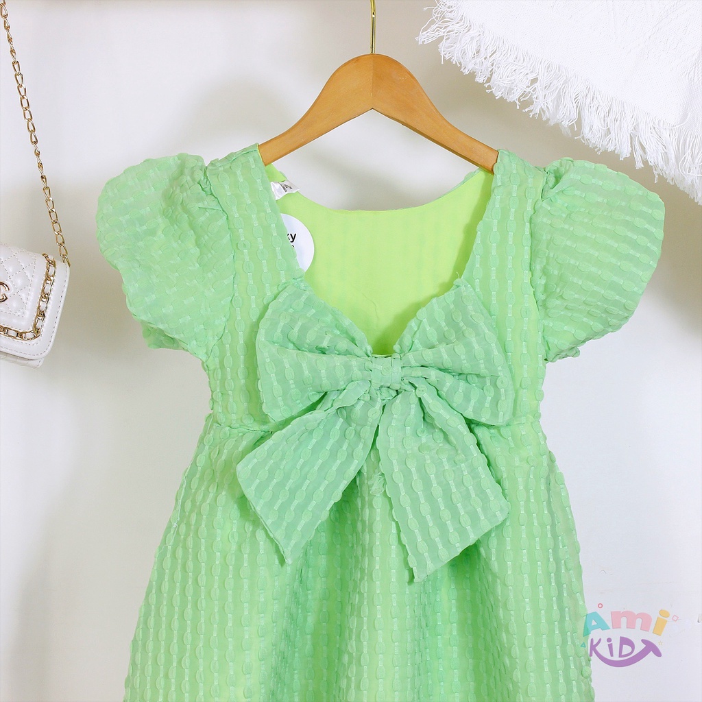 Đầm Bé Gái, Váy Babydoll Đính Nơ Thiết Kế Cao Cấp Đũi Xốp Mềm Mát, Đầm Công Chúa Tay Phồng Dáng Xỏe Cho Bé Gái