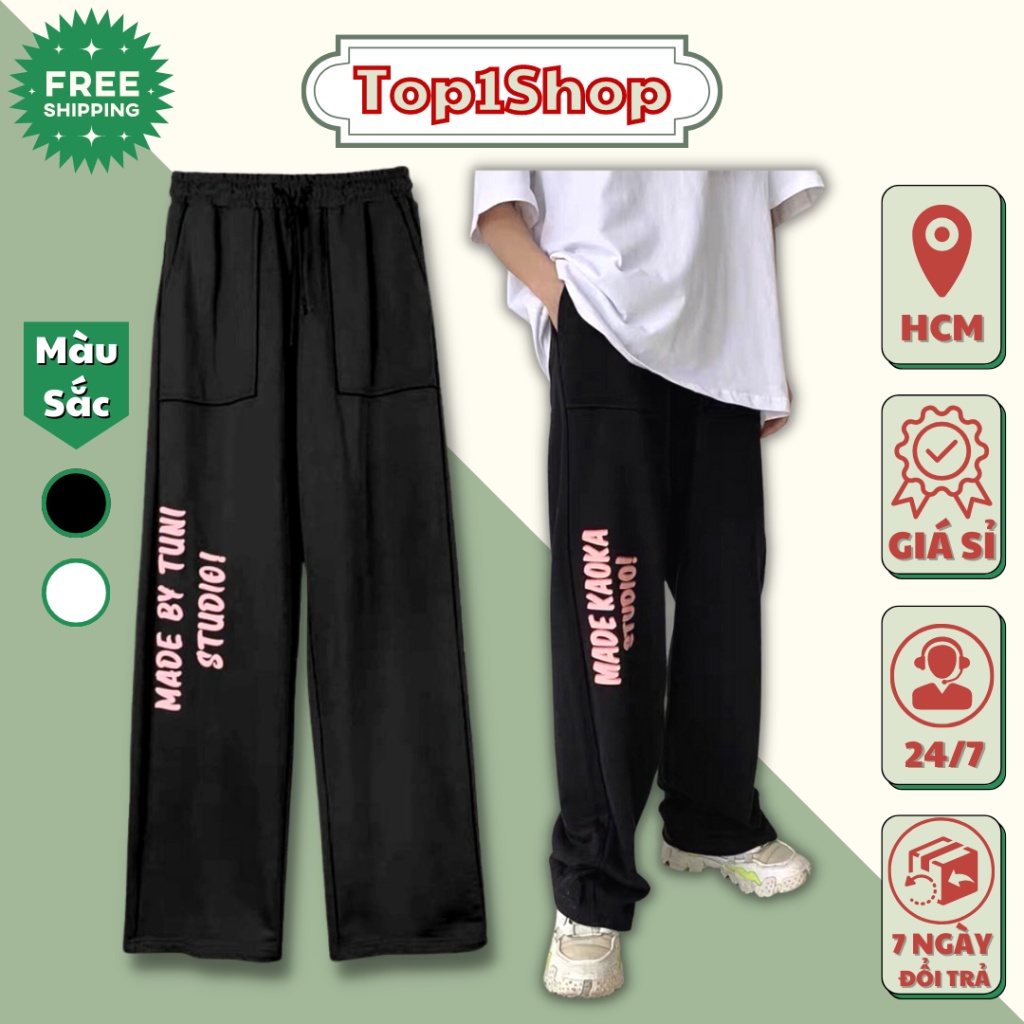 Quần thể thao STUDIO Unisex ống rộng chất nỉ bông cao cấp