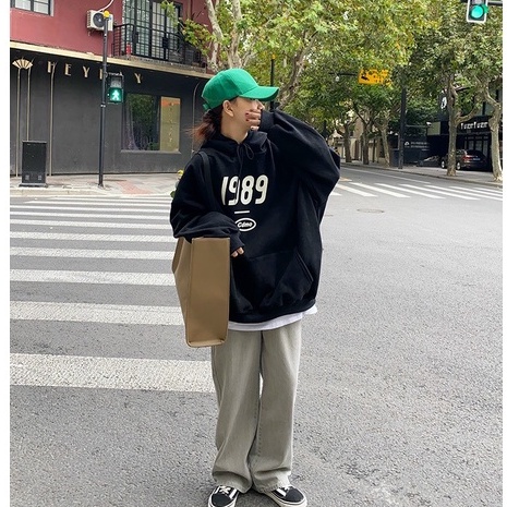 Áo hoodie nam nữ chất nỉ cotton form rộng in 1989 mũ to 2 lớp, áo hoodie nỉ bông màu đen ulzzang tay bo phong cách Hàn