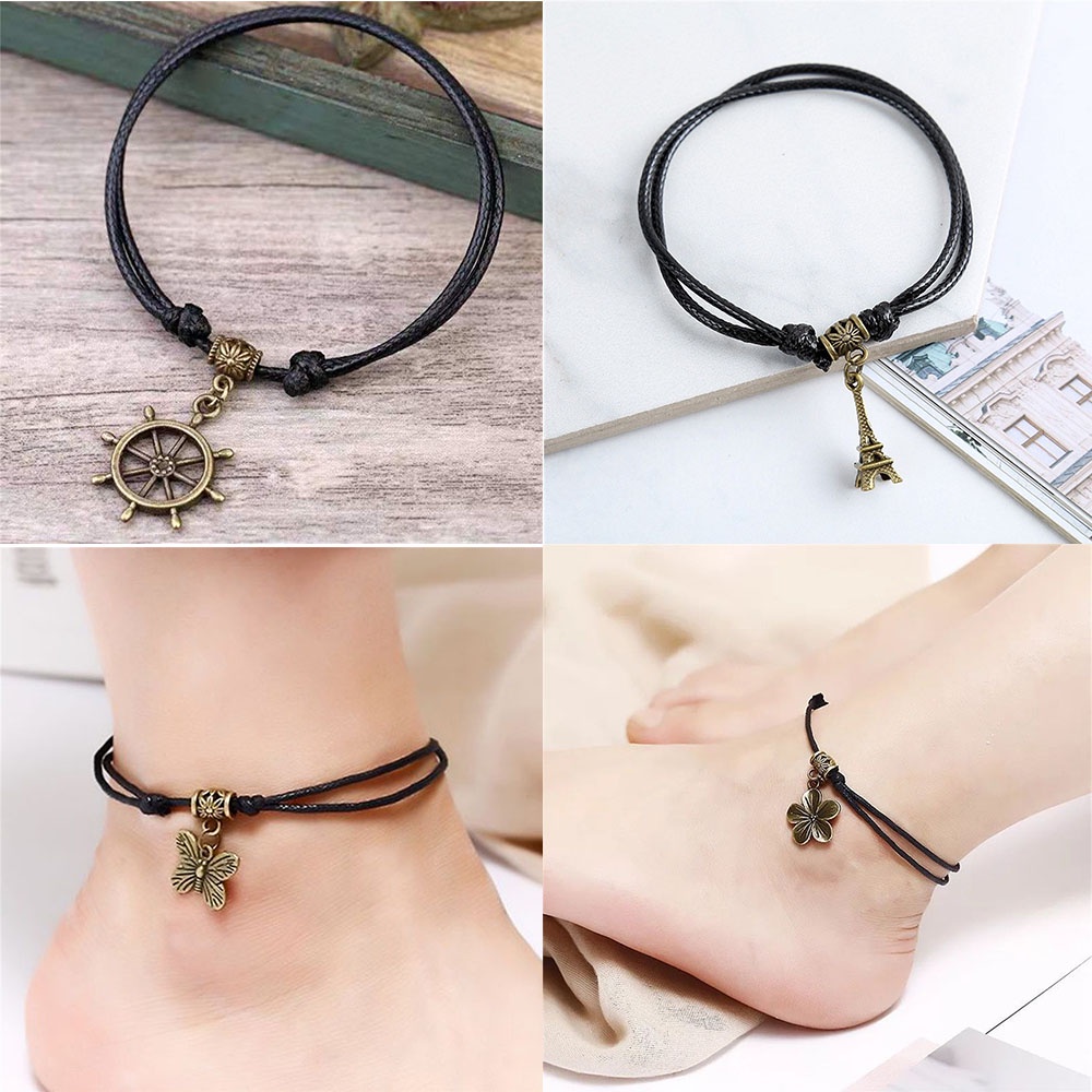 Lắc chân dây bện mặt hình hoa bướm thời trang cổ điển