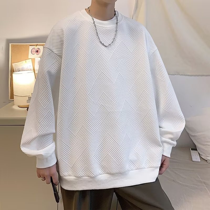 Áo sweater cổ tròn dáng rộng họa tiết nổi phong cách thời trang đường phố Mỹ 2 màu có size lớn m-3xl cho nam