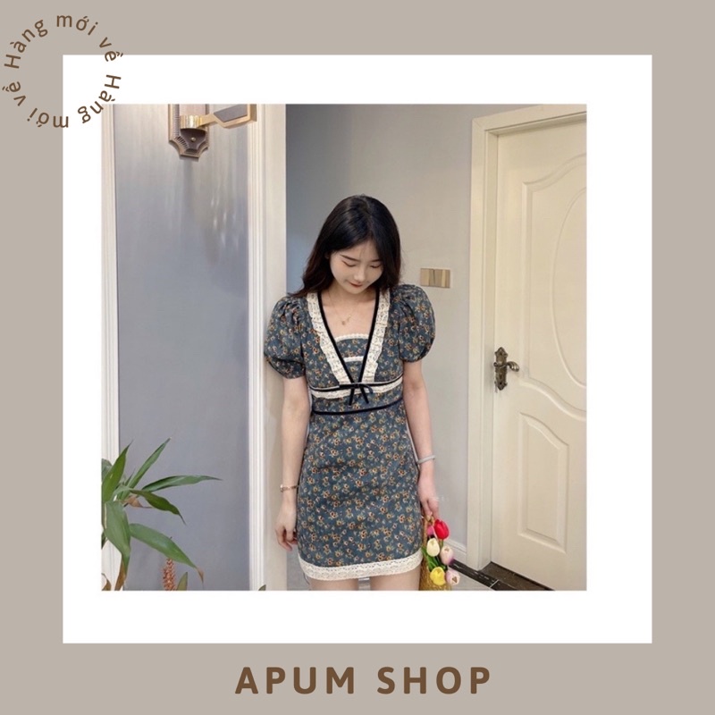Đầm nữ váy nữ hoa nhí phối ren tay bồng cao cấp