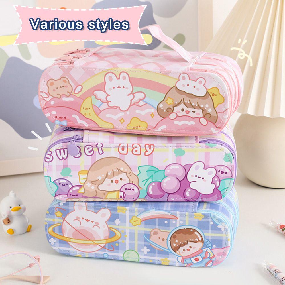 RAINBOW Túi Đựng Bút Ba Lớp Họa Tiết Dễ Thương Dành Cho Học Sinh