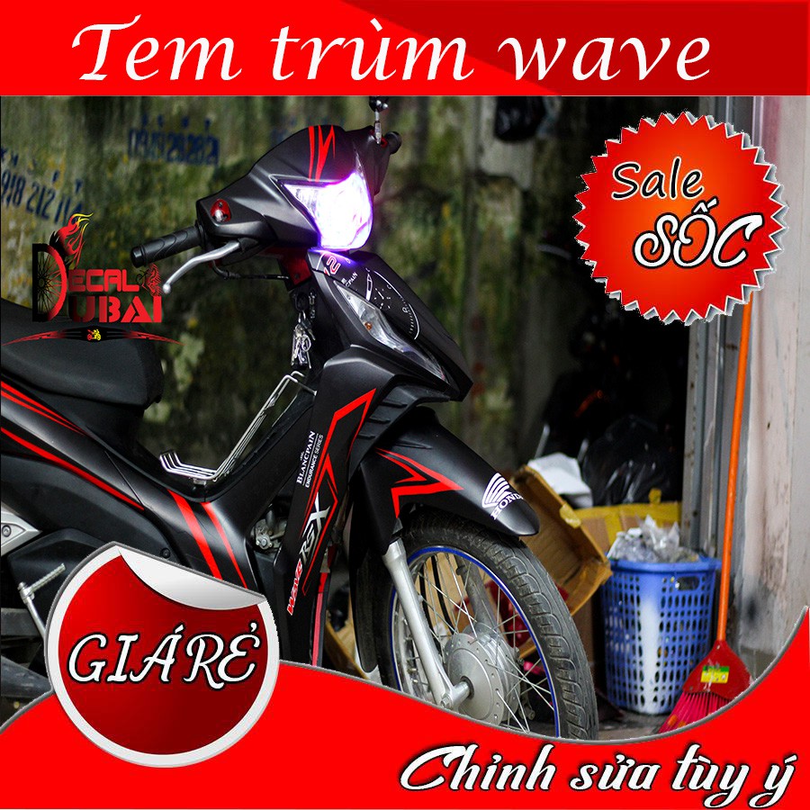 Tem Trùm Wave Đen Nhám Viền Đỏ Đống Hồ