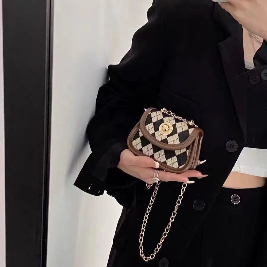 Túi đeo chéo mini dây xích caro túi hộp vuông cao cấp ins túi bao tử