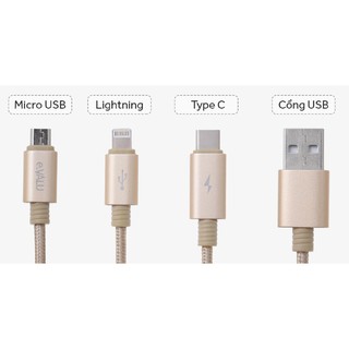cáp sạc 4 đầu móc khóa micro usb, lightning, type C