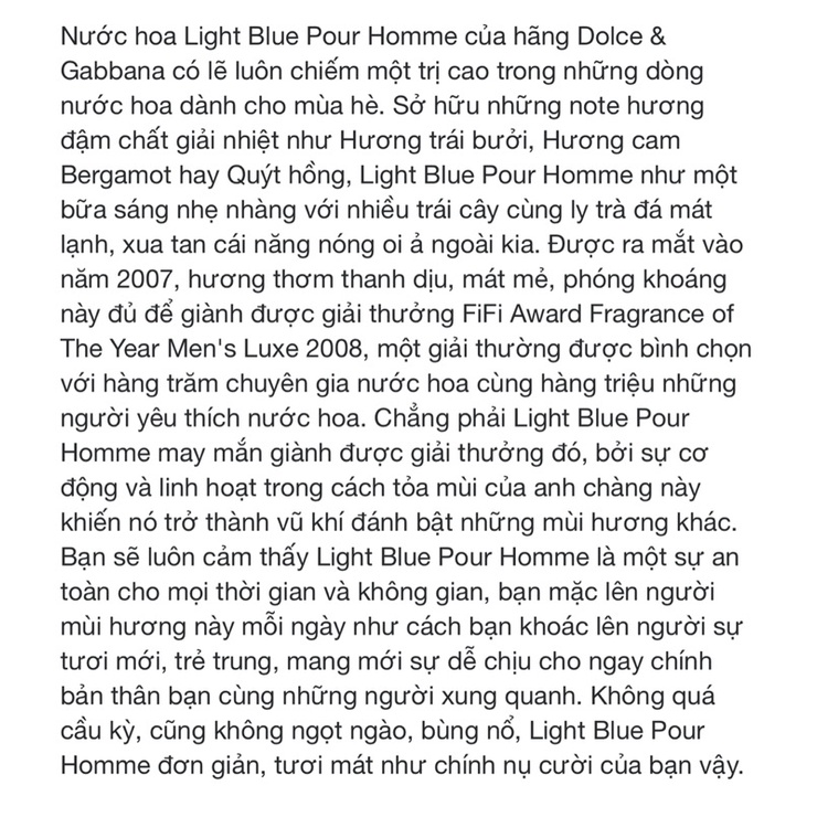 DG • LIGHT BLUE • Pour Homme ( Nam ) • Eau De Toilette - 10ML Nước Hoa Chính Hãng