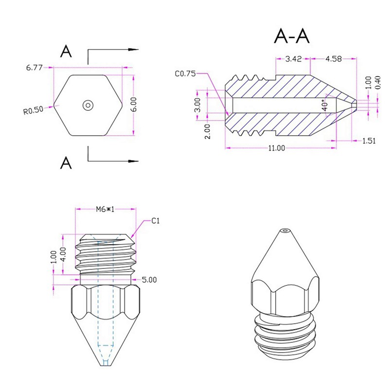 Vòi Phun 0.4mm Mk8 3 Đầu Phun 25 3d Kèm 5 Cọ Vệ Sinh