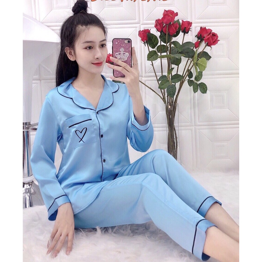 đồ bộ mặc nhà pijama Kate tay dài quần dài cute in hình trái tim mặc ngủ dễ thương 0132