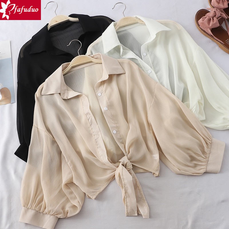 Áo Khoác Sơ Mi Vải Voan Mỏng Thời Trang Cho Phụ Nữ