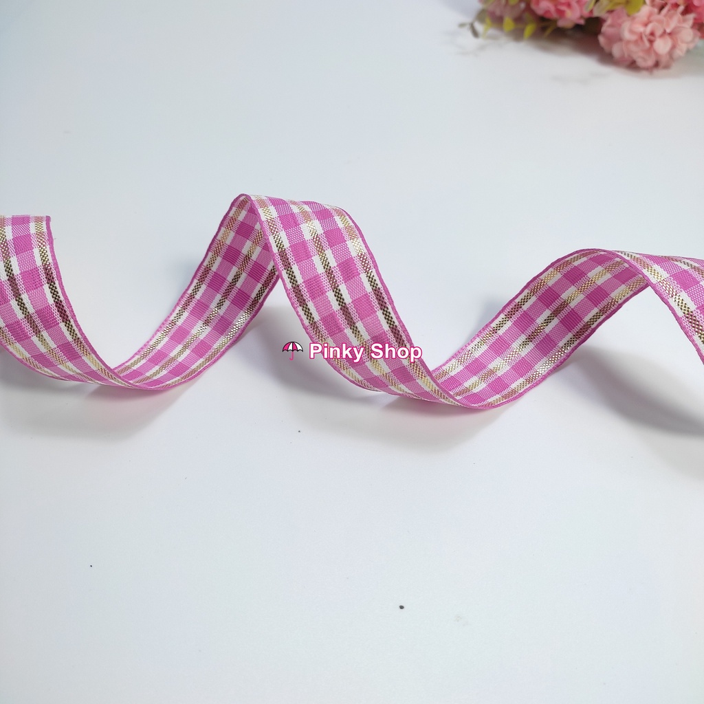 [Giá rẻ 1 mét] Ruy băng vải caro kẻ sọc kim tuyến lấp lánh cao cấp 2.5cm nhiều màu trang trí handmade Pinky Shop
