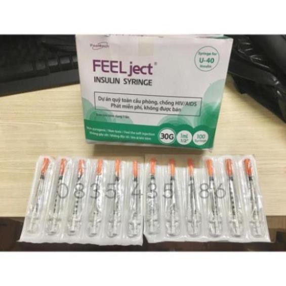 100 Bơm kim tiêm thẩm mỹ 1cc FEEL JECT (40 đơn vị)-Kim tiêm tiểu đường