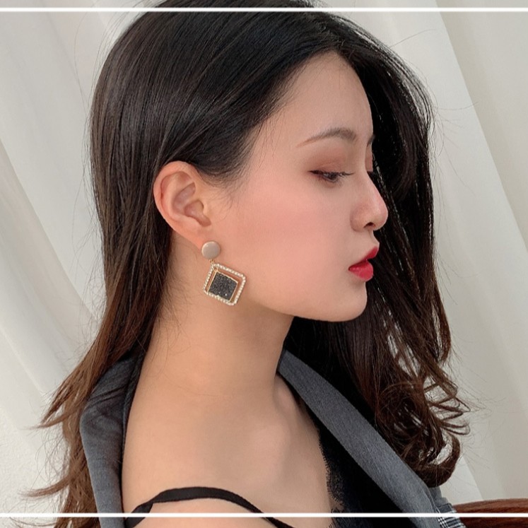 Bông Tai Hình Vuông Mạ Bạc Phong Cách Hàn Quốc 2023 Cho Nữ