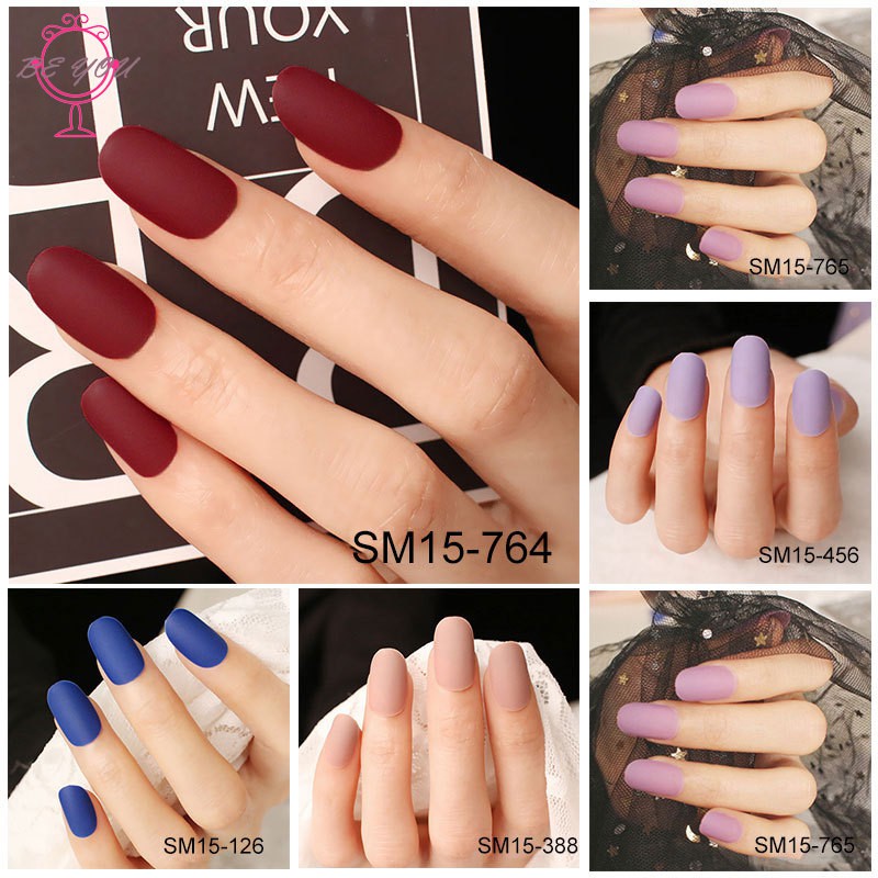 BY 24pcs Ladies DIY Fake Nails Frosted Matte DIY Manicure False Nails Decals for Bride