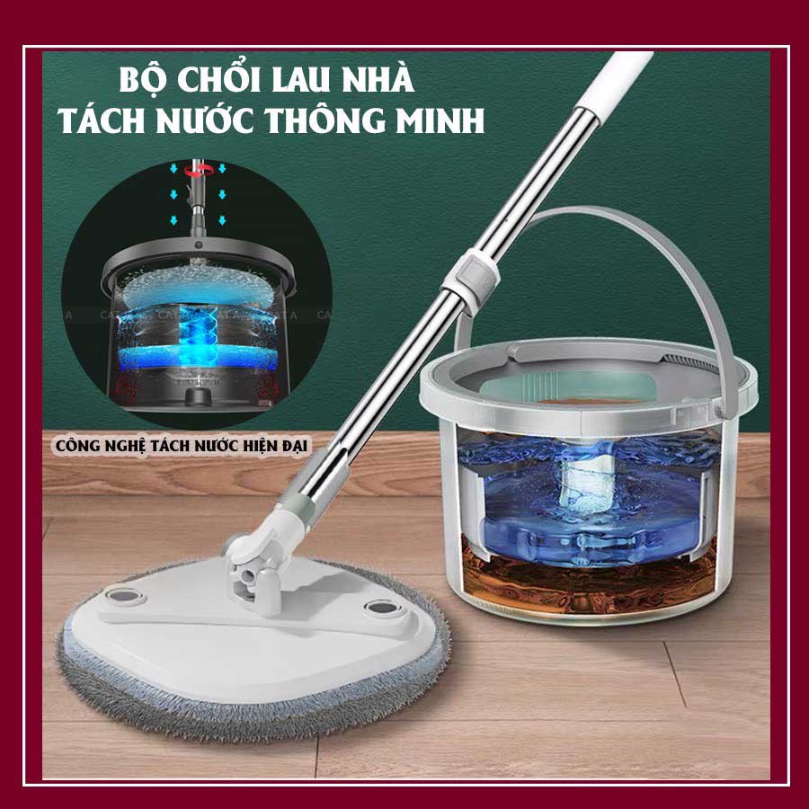 Cây lau nhà thông minh xoay 360 độ công nghệ vắt ly tâm, tách nước thải riêng biệt - Tặng thêm 1 bông lau