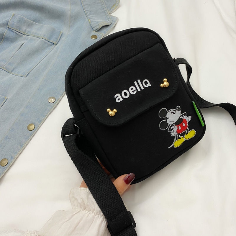 Túi Đeo Chéo canvas Họa Tiết Chuột Mickey Dễ Thương Phong Cách Harajuku 2021 Dành Cho Nữ