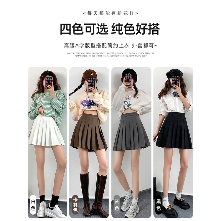 NRVP Chân váy ngắn xếp ly dáng chữ A lưng cao màu sắc xinh xắn phong cách Hàn Quốc