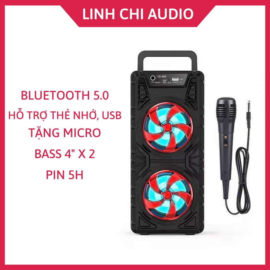 ( TẶNG KÈM MICRO) Loa kéo karaoke YD- 806 bass mạnh treble rời dành cho nhiều dòng máy hỗ trợ thẻ nhớ SD, USB, FM audio