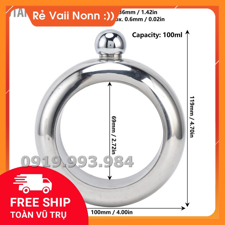 Bình đựng rượu Whiskey dạng vòng đeo tay bằng inox 304 tặng phễu
