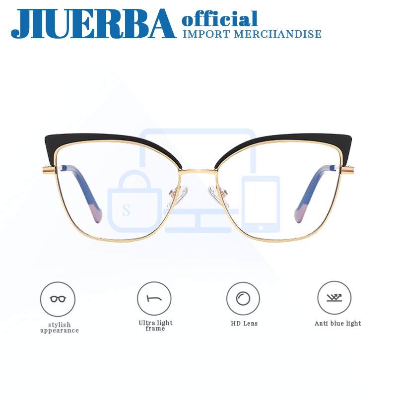 JIUERBA Kính Mắt Mèo Gọng Kim Loại Chống Bức Xạ Phong Cách Phương Tây Thời Trang Mới Cho Nữ