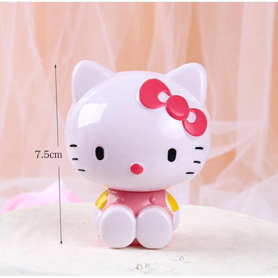 Bộ 3 mèo Hello kitty cao ~8cm trang trí bánh sinh nhật, mô hình mèo thỏ tai dài cỡ lớn