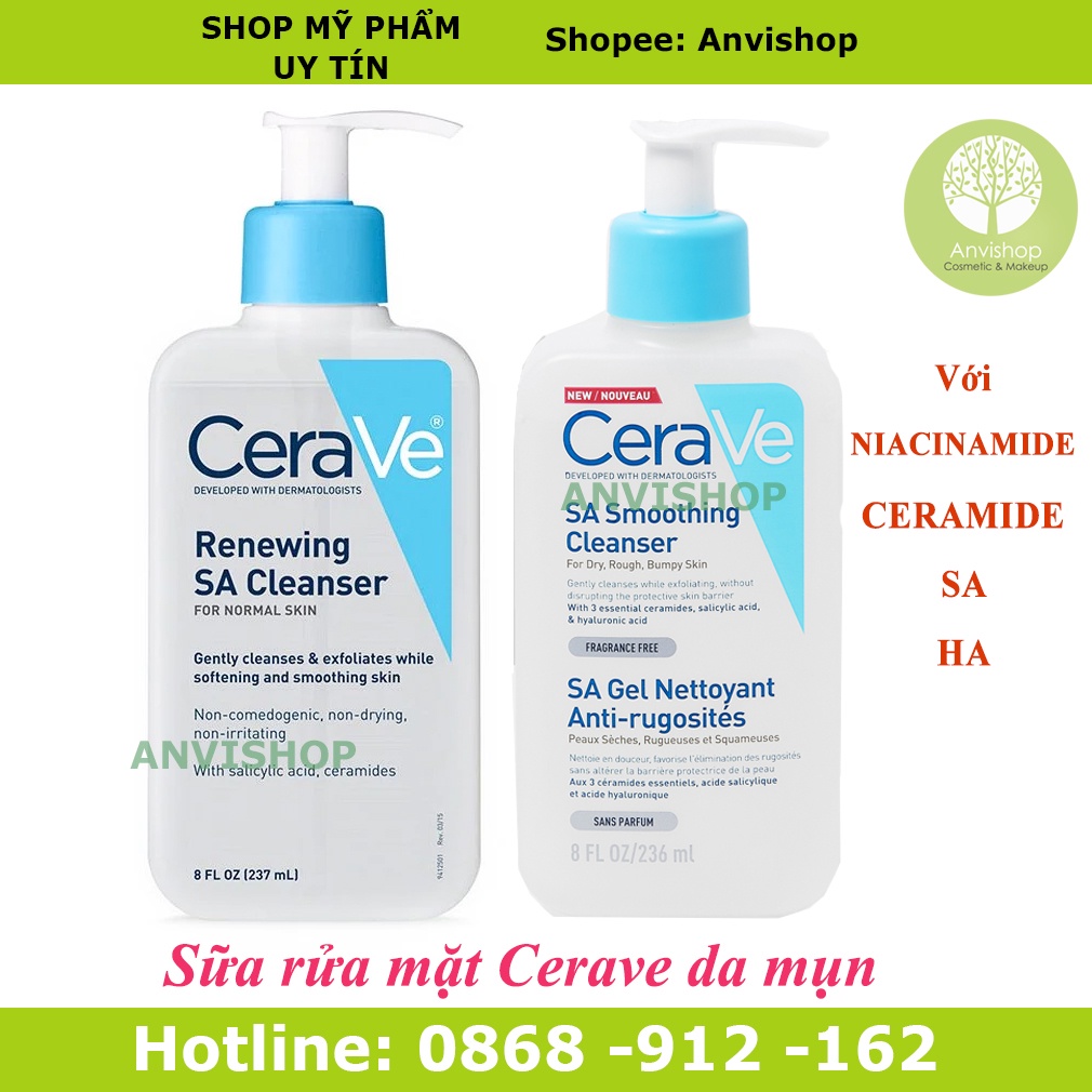 Sữa rửa mặt CeraVe Renewing SA Cleanser dịu nhẹ 237ML / 473ML ANVISHOP (bill mỹ)