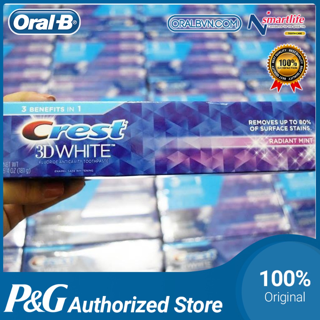 Kem đánh răng làm trắng Crest 3D White Radiant Mint 116gr nhập Mỹ giúp răng trắng, ngừa viêm nướu, hôi miệng