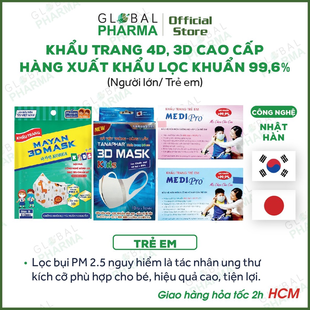 Khẩu trang y tế cao cấp 3D, 4D, 2D (Trẻ Em) - Lọc khuẩn 99%