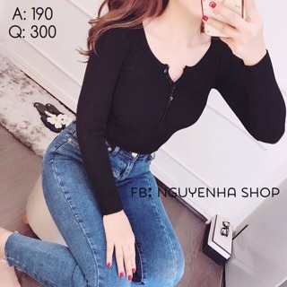 Áo Len Gân Phối Nút Tay Dài QC
