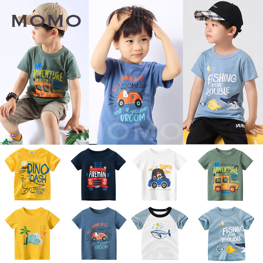 Áo Thun Cotton Tay Ngắn In Hình Xe Hơi Ngộ Nghĩnh Hợp Thời Trang Cho Bé Trai 2-9 Tuổi