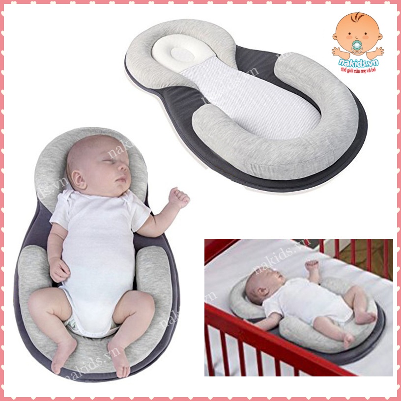 Đệm Ngủ Đúng Tư Thế Chống Trào Ngược, Giúp Bé Ngủ Ngoan - Gối Định Hình Chống Bẹt Đầu Cho Trẻ Sơ Sinh