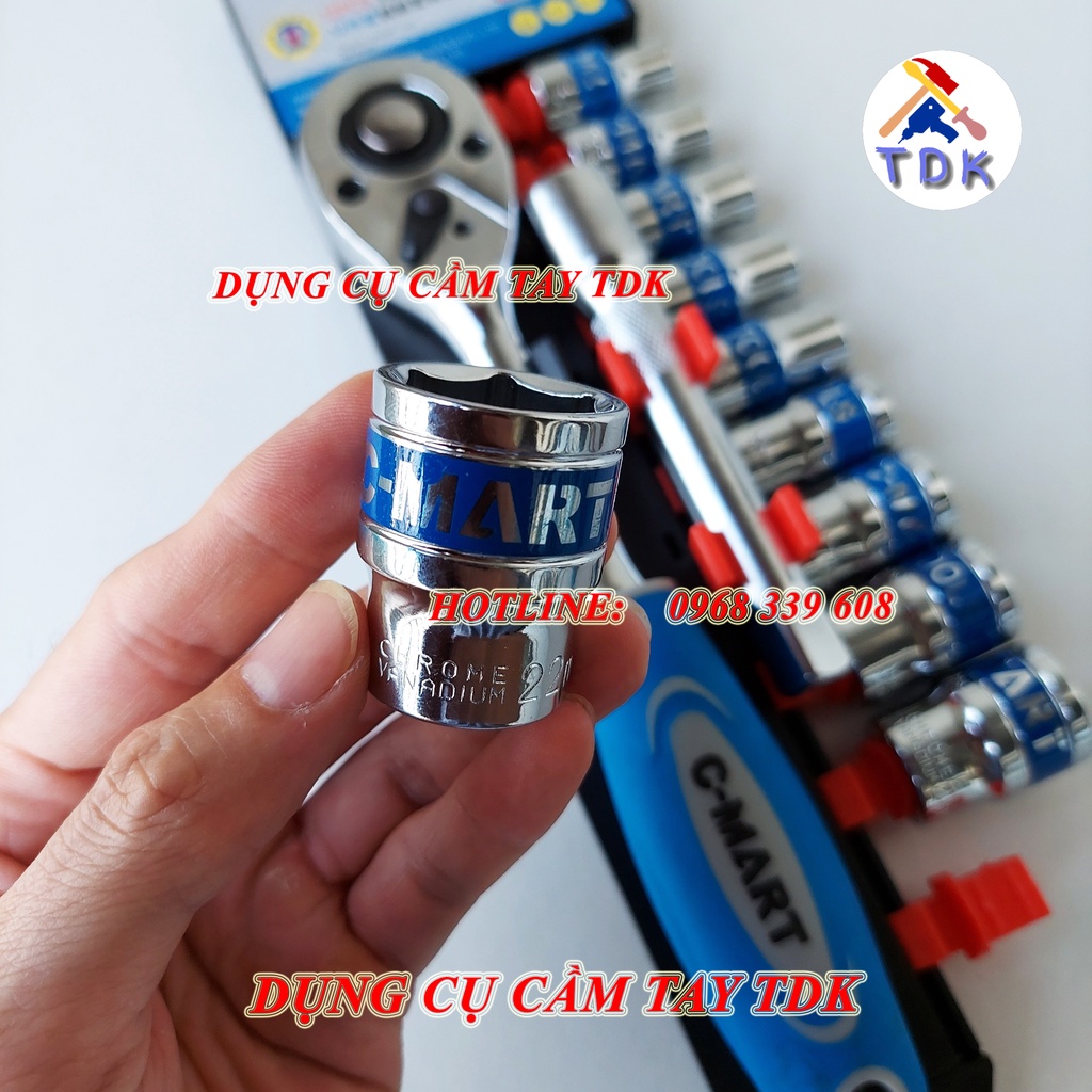 Bộ tuýp 12 chi tiết bằng thép CR-V cao cấp K0024 CMART, bộ khẩu sửa chữa xe máy