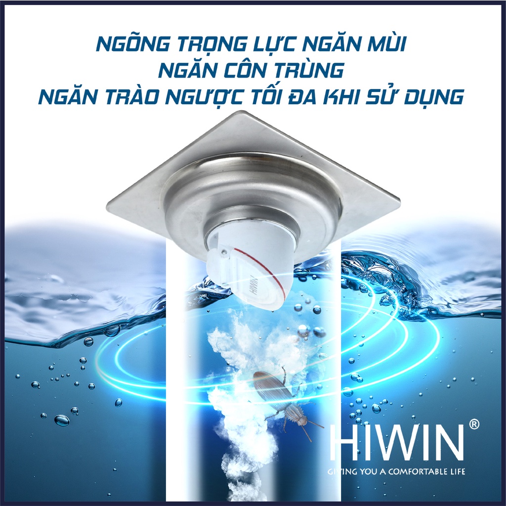 Phễu thoát sàn ngăn mùi hôi thoát nước nhanh inox 304 HIWIN FD-1001