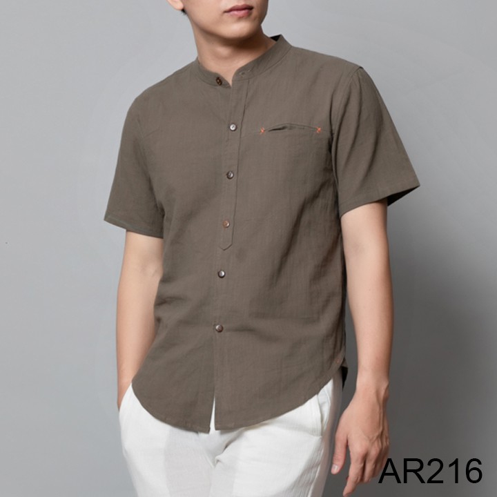 Áo sơ mi đũi nam cộc tay cổ tàu thời trang, áo sơ mi nam chất | BigBuy360 - bigbuy360.vn