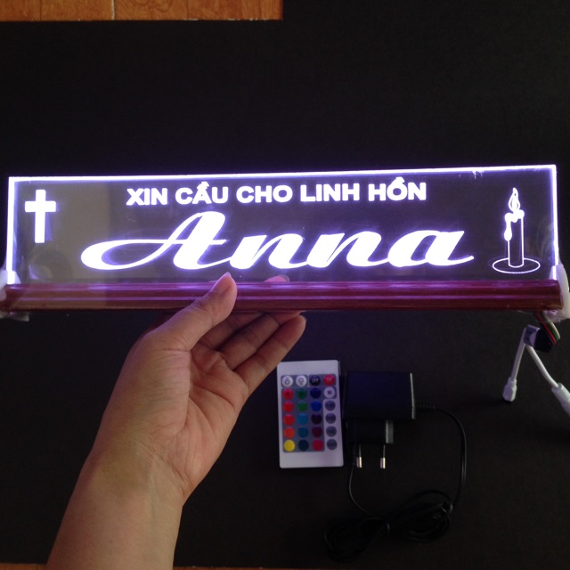 Chữ điện mica đèn LED : Xin cầu cho linh hồn ANNA