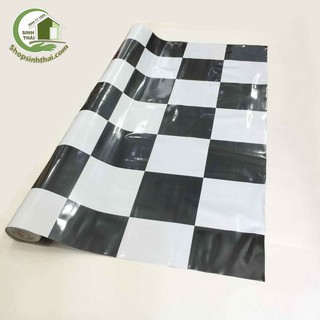 Simili trải sàn - thảm nhựa pvc trải sàn sọc caro trắng đen - 1m²