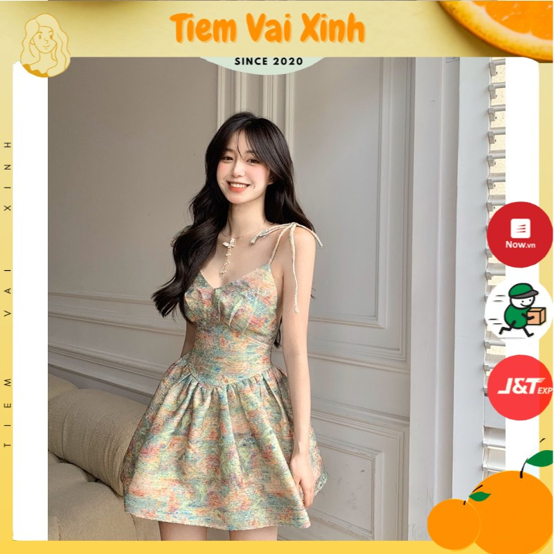 Váy Đầm Dự Tiệc 🍊🍊 Váy Đầm Hai Dây Sơn Dầu Sang Chảnh V012