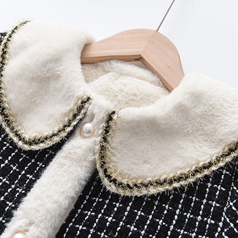 Áo khoác công chúa BEAR LEADER bằng vải tweed phối lông dày dễ thương dành cho bé gái 2-7 tuổi
